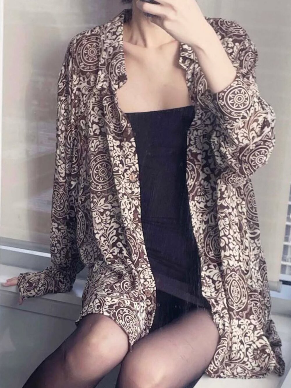 Oversized Ikat Mesh Blouse